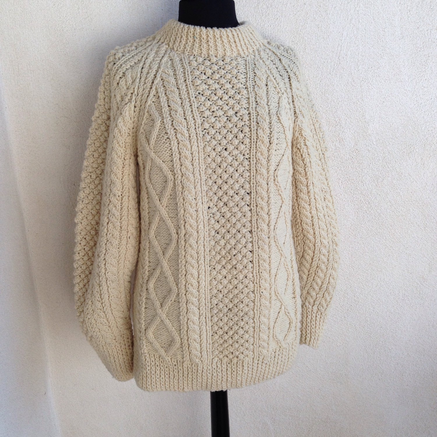 Vintage Aran Irish wool fisherman Sweater thick heavy by NelandAda