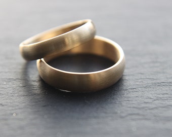 Wedding Ring Set: 9ct Yellow Gold Wedding Band Set, 5mm & 4mm, D-shape Profile, Brushed Finish, Made To Fit