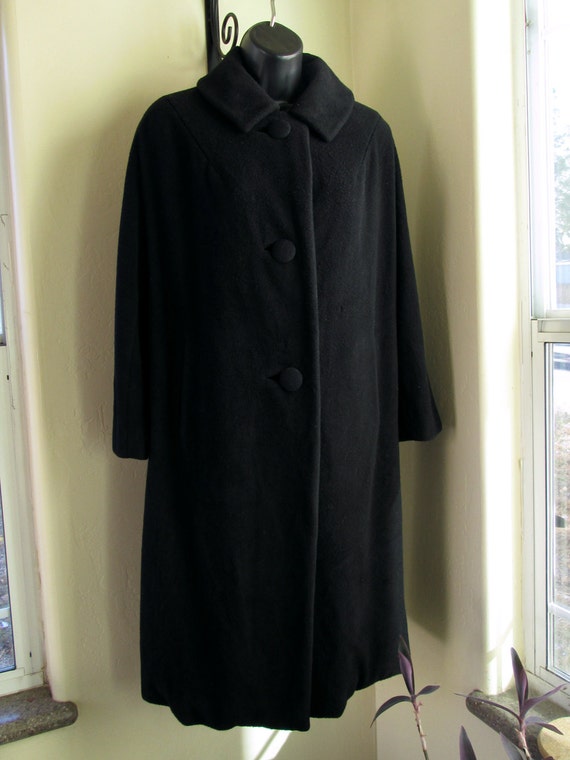 Black cashmere coat vintage women's boxy knee length
