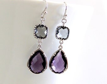 Amethyst Purple earrings, Gray Earrings, Bridesmaid Gift Wedding Earrings Bridal Jewelry ,Puple DanlgeEarrings, Gray Earrings, Gift