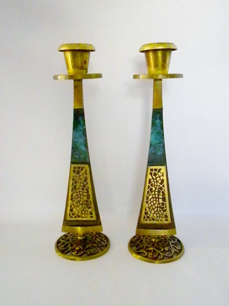 Brass Candle Stick Holders Made In Israel Oppenmein by oldandnew8