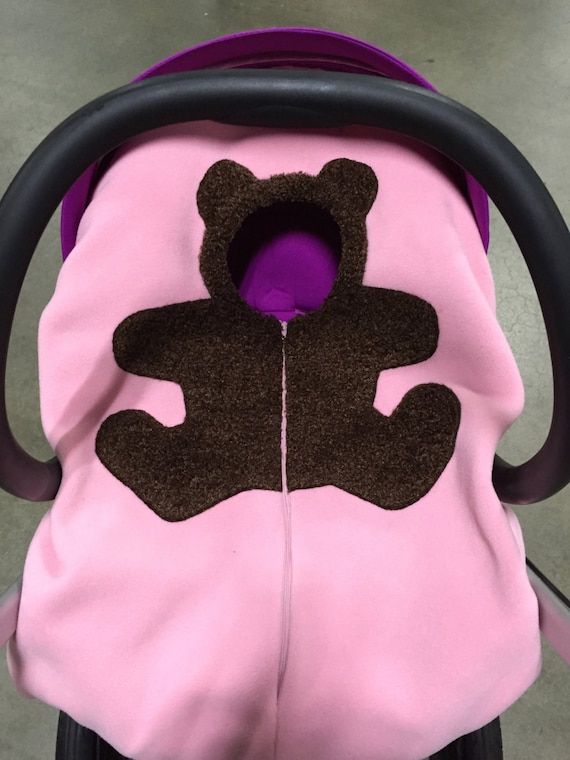 PINK Bear Baby Car Seat Cover... on light pink by KathyKoveleski