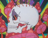 Items similar to Psychedelic Skull Art with Colorful Mushrooms, Marker ...