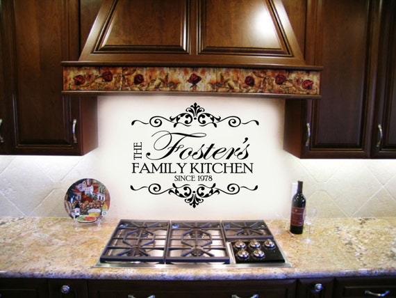 Family Name Kitchen Decal - with Established Date Home Decor Vinyl Wall Lettering Decals Large size options Elegant Scroll