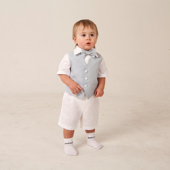 Baby boy linen suit ring bearer outfit baptism natural clothes