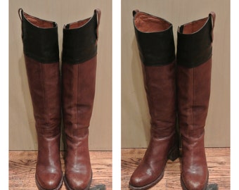 tall black boots with brown heel