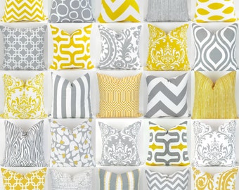 Gray & Yellow Pillow Covers -22x22 inch- Mix/Match patterns, cushion sham euro throw bold modern geometric grey white custom Premier Prints