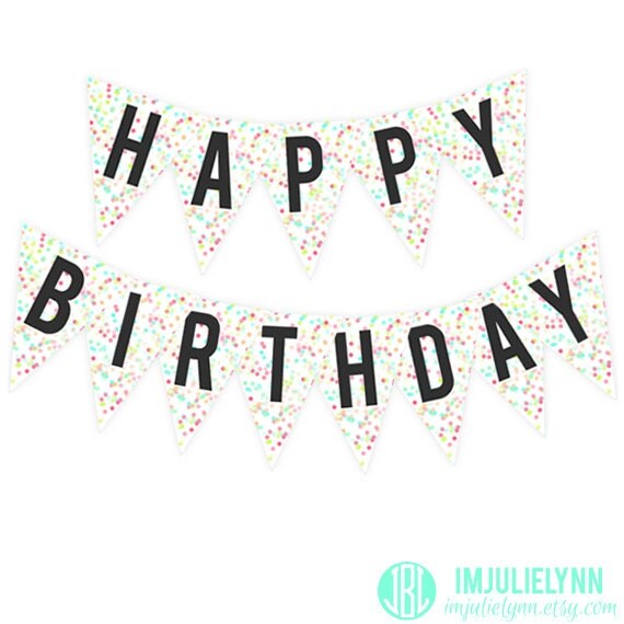 Rainbow Neon Happy Birthday Printable Banner - Triangle Party Flags ...