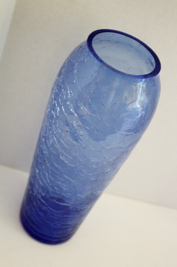 Cobalt Blue Crackle Glass Vase Bottle Hand by RomantiqueTouch