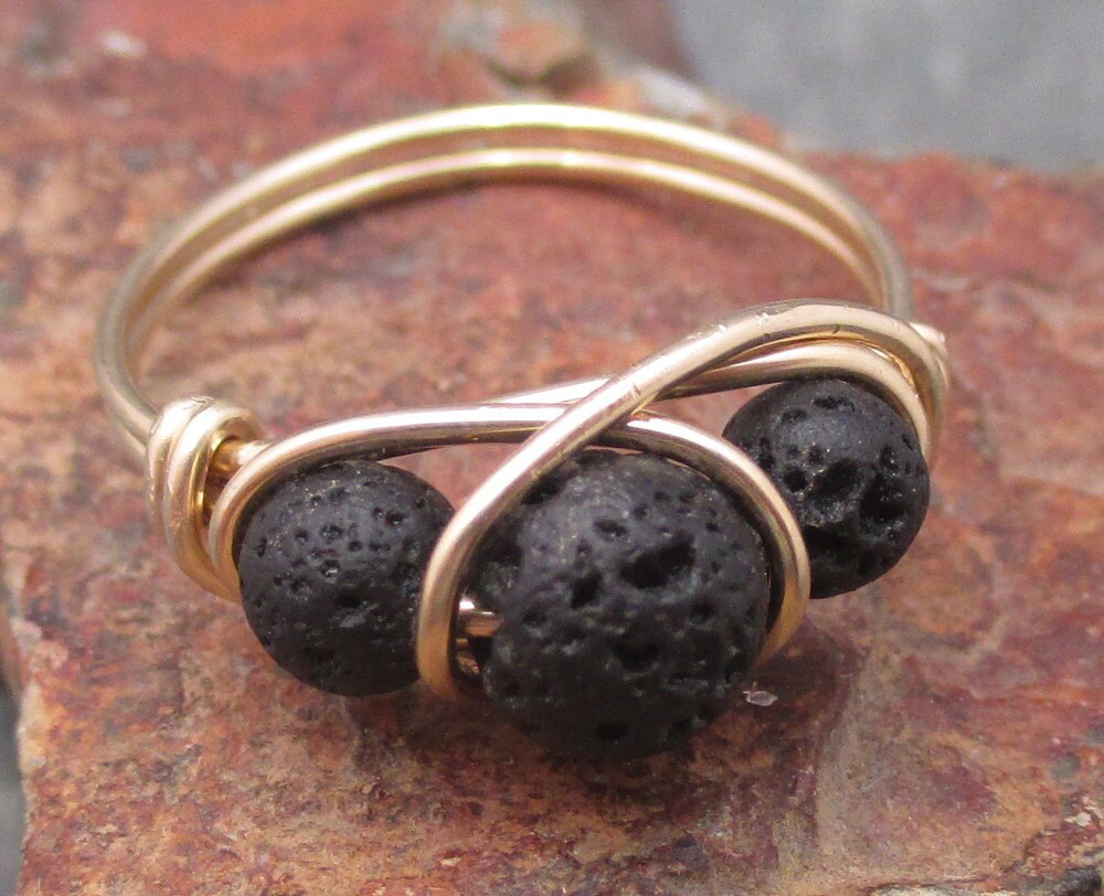 Volcano Stone Ring 14K Gold Filled Ring Lava by MiscAndMiscellany