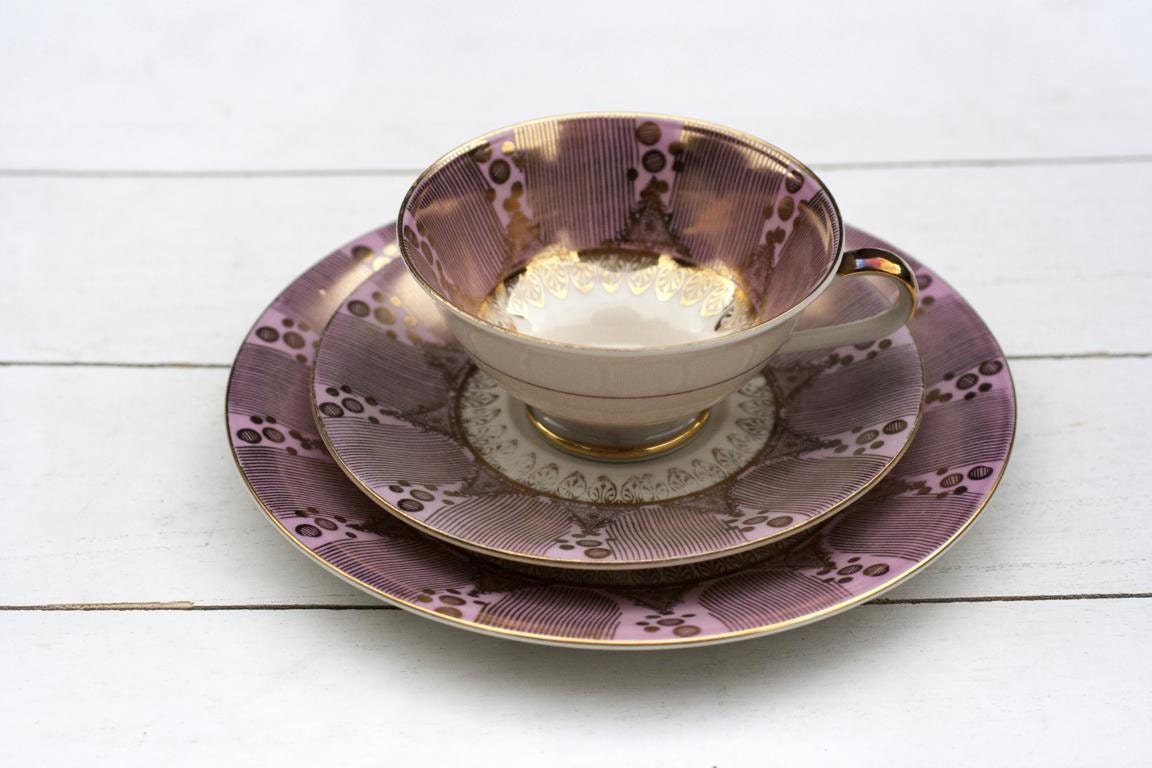 Vintage German Tea Cup and Saucer Trio Set by CirceCollectables