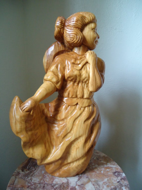 Carved Female wood statue Wood carving Hand carved wood