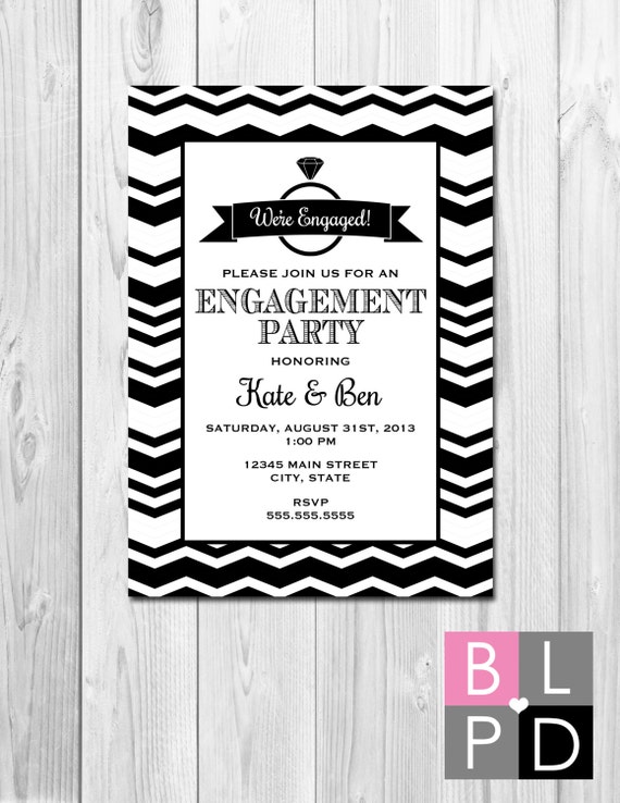 Engagement Party Invitation - Black and White Chevron - Ring Silhouette - DIY - Printable Il_570xn