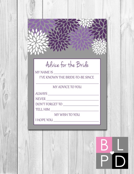 INSTANT DOWNLOAD - Advice for the Bride - Purple, White and Grey Pom Poms - Printable Il_570xn