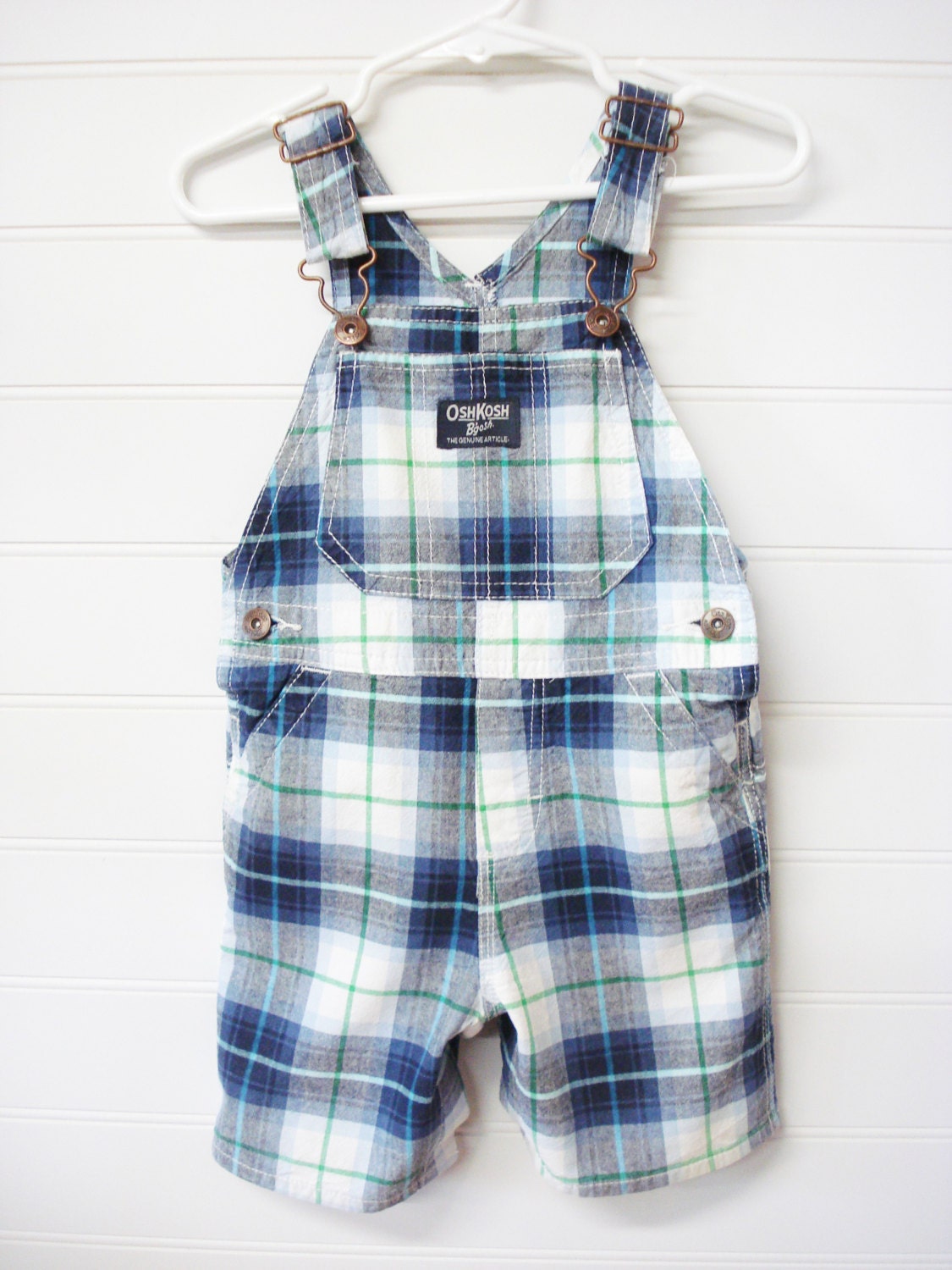 Vintage Baby Clothes Baby Boy Overall Shorts Blue and White