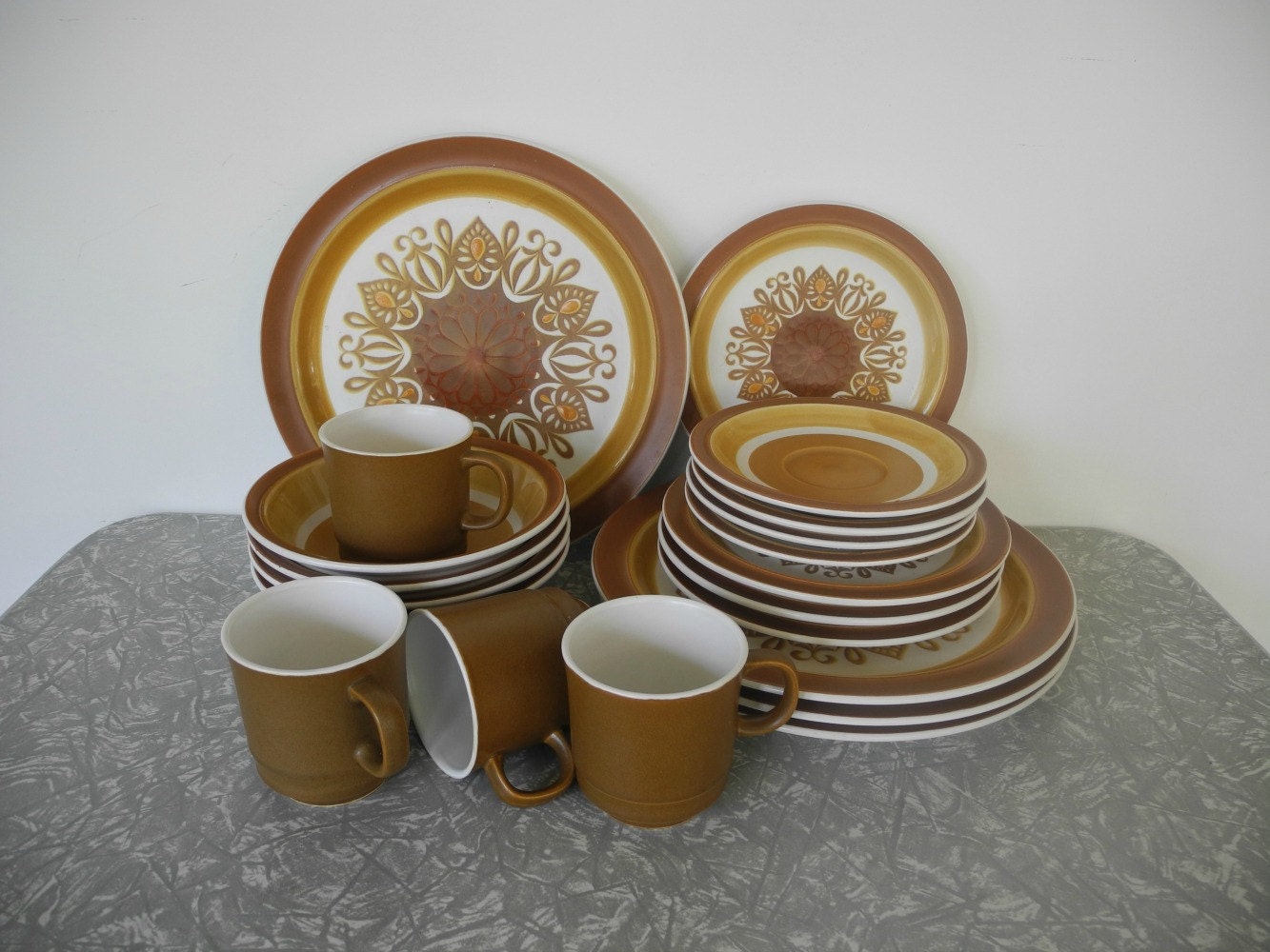 RESERVED for Anita Vintage Dinnerware Set Brown retro