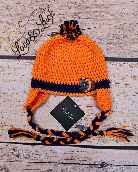 pom ear hat pom pom ties orange Ear and Hat winter Cute pom with Hat Crochet flaps