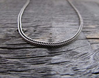 Bali Chain, Sterling Silver Chain, 16 Inch, 2mm, 925 Chain, Dragon Bone Chain, Wheat Chain, Snake Chain, Oxidized Necklace, Oxidized Chain