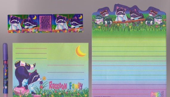 Vintage 90's Lisa Frank Stationary Set Raccoon