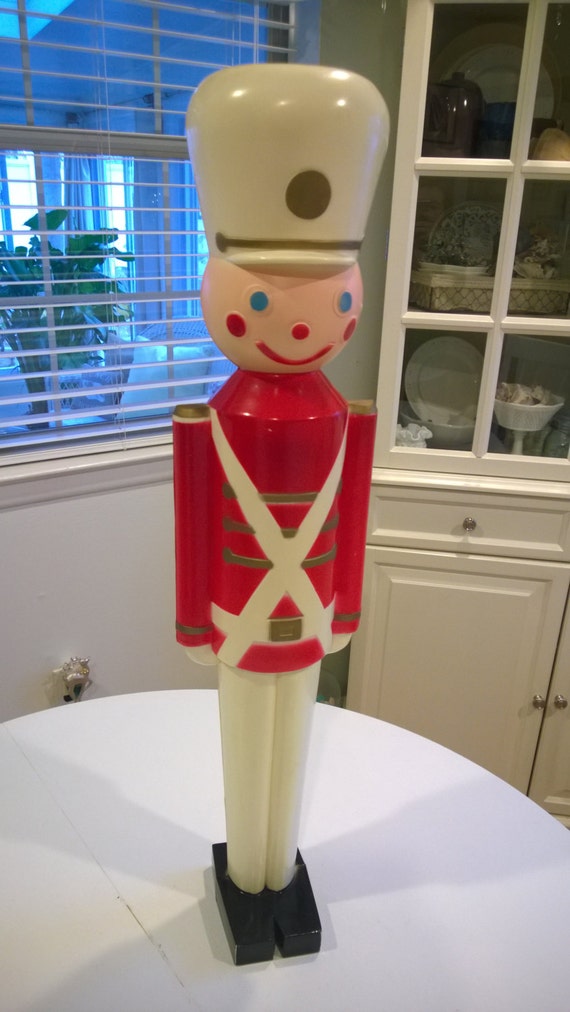 Retro Nutcracker Soldier Plastic Blow Mold Light-Up Christmas