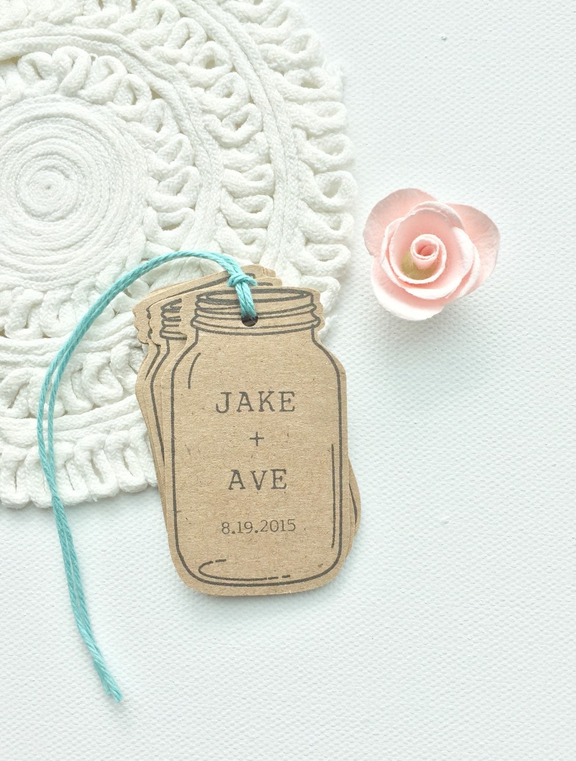 Mason Jar Favor Tags. Custom Rustic Wedding Mason Jar Tags.