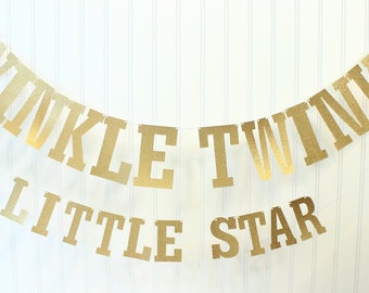 Gold Glitter Twinkle Twinkle Little Star Banner, Gold Baby Shower, Gold Baby Banner, Gold Star Garland, Baby Shower Banner, Cake Table Decor