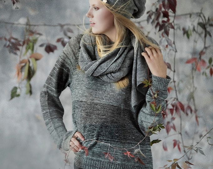 Slouchy beanie for woman / man / hat / knitted in alpaca wool / gray adult hat / warm cap / alpaca hat / alpaca wool cap