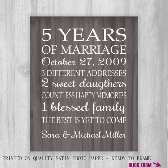 5th Anniversary Gift Print FAUX Wood 5 Years 10 15 20 25