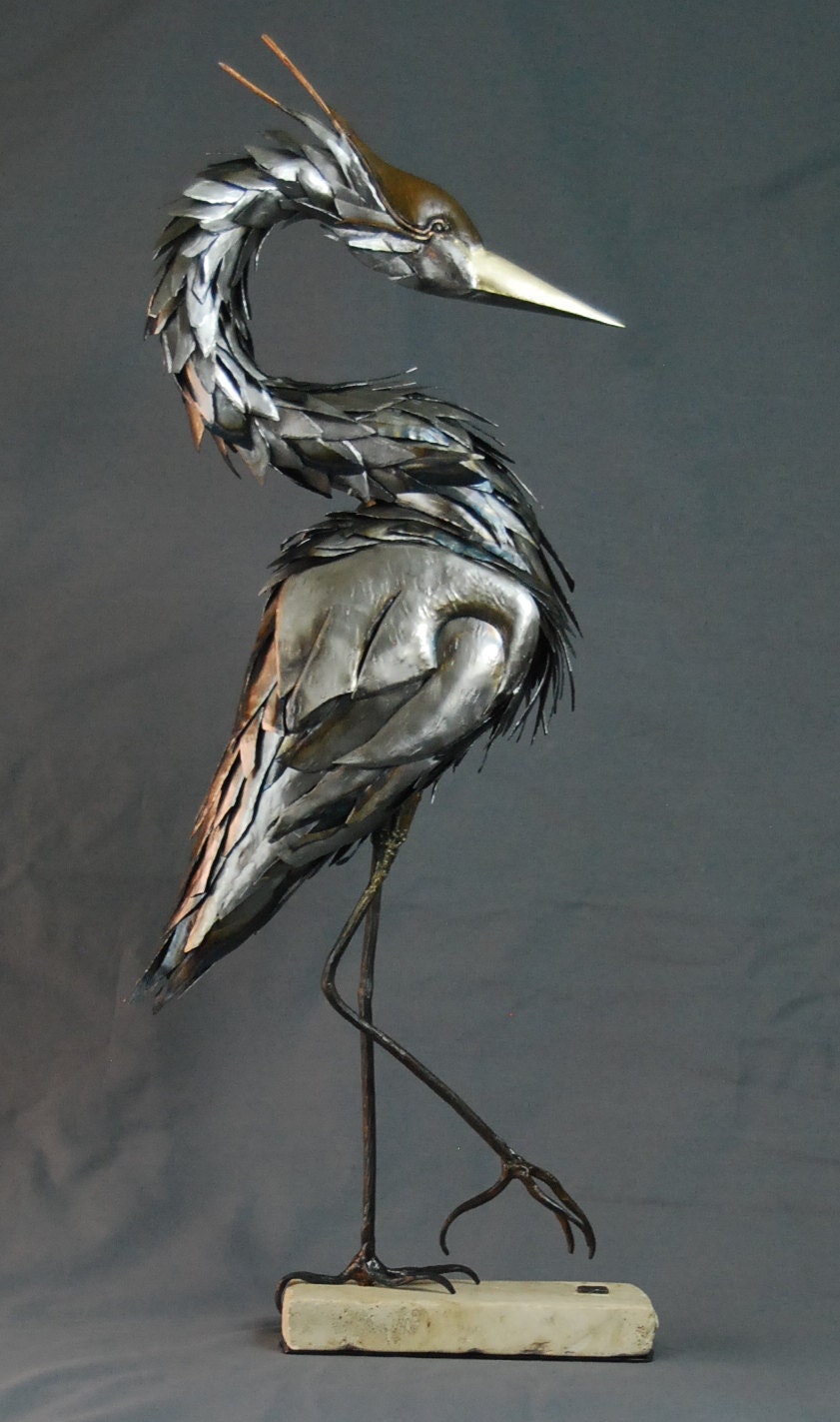 Custom Blue Heron Made to Order Metal Sculpture By Jacob