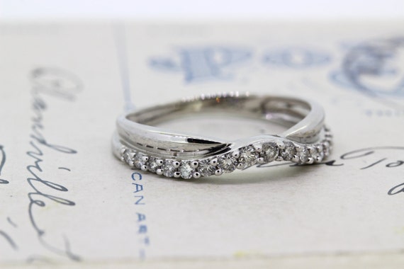 SALE Diamond Wedding Ring Curved Wedding Band 14k White Gold