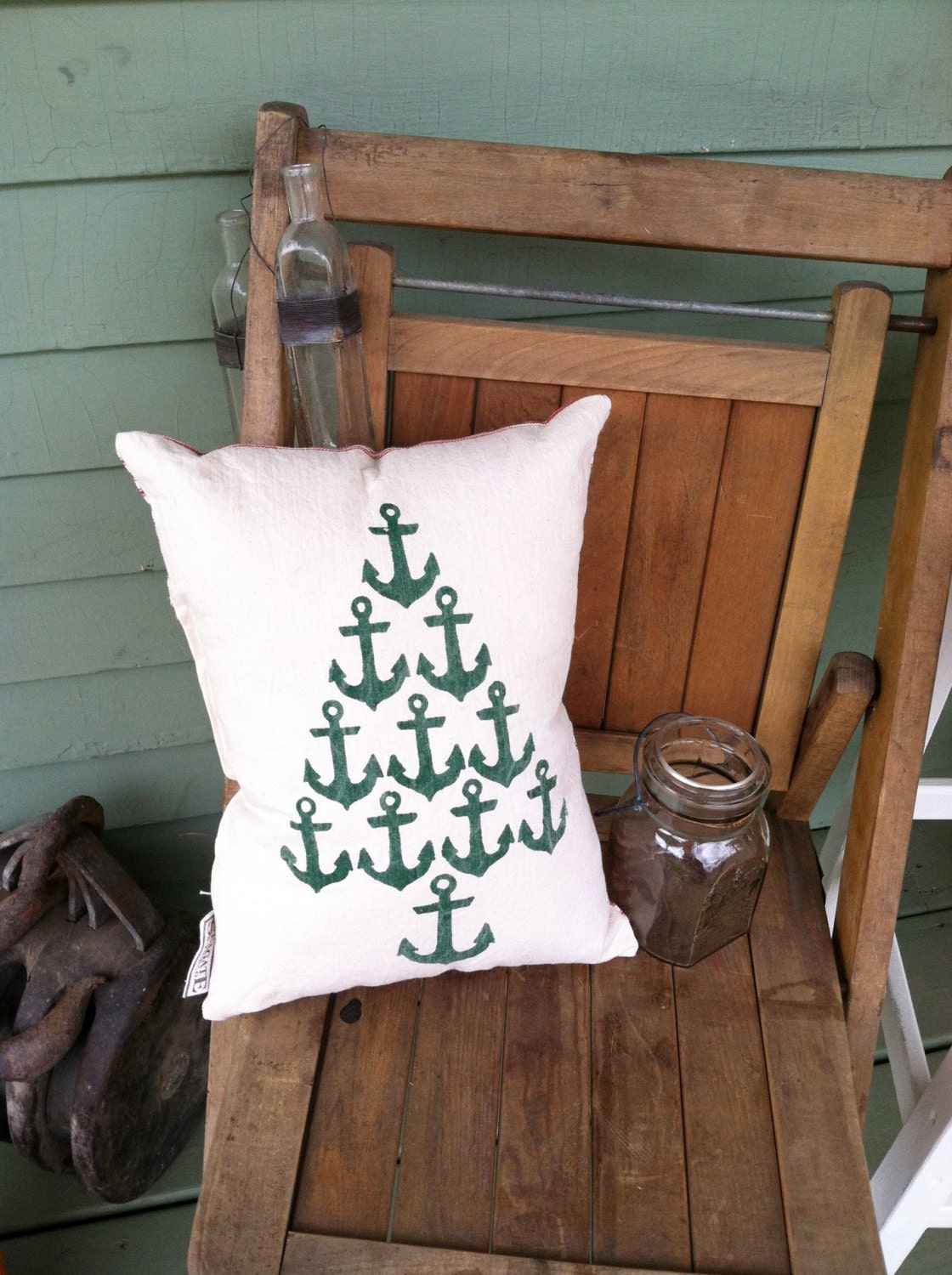 Anchor Christmas Tree Pillow coastal christmas by Seagate8Studio