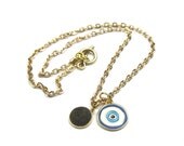 Evil Eye Charm Necklace, Gold Chain Initial Necklace, Personalized Handmade Women's Jewelry by elle and belle