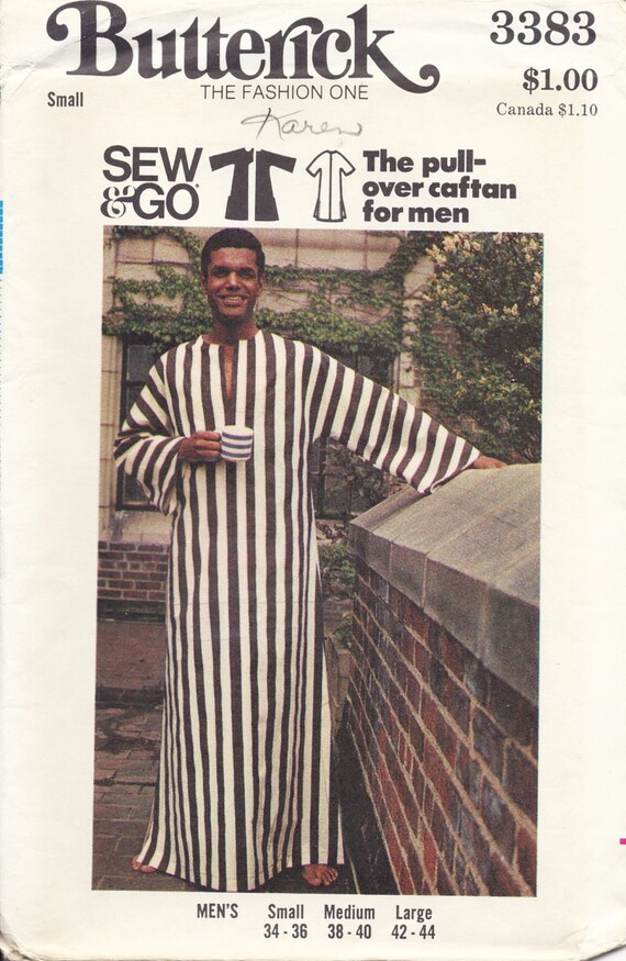 1970s Butterick 3383 Men's Caftan Sewing Pattern UNCUT