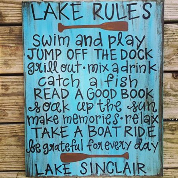 Lake Rules Lake Sign Lake Decor Lake House by jgcreationsbyjg
