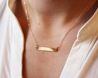 Initial Bar Necklace / Bar Initial Necklace / Personalized Bar Necklace / Gold Filled Nameplate Necklace / Engraved Bar Necklace