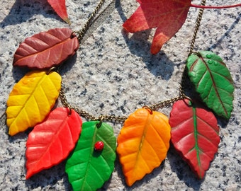 Autumn Leaves Necklace - Handmade in Polymer Clay