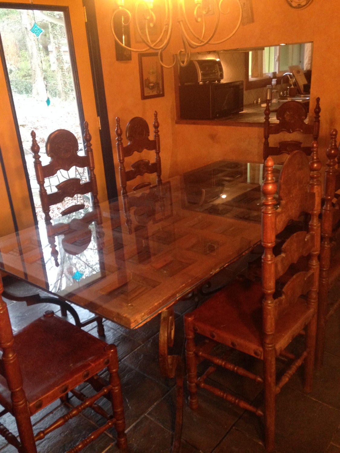 Dining Room Set / Rustic Spanish Antique Top and 6 chairs Haute Juice