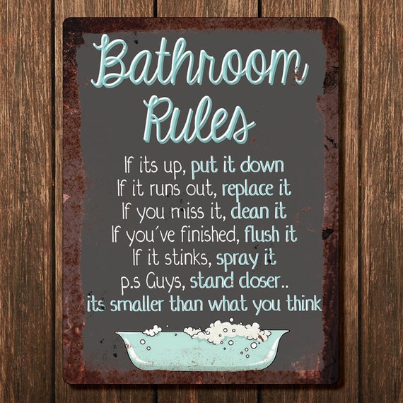 Items similar to Vintage Metal Wall Sign Bathroom Rules (RULES00001