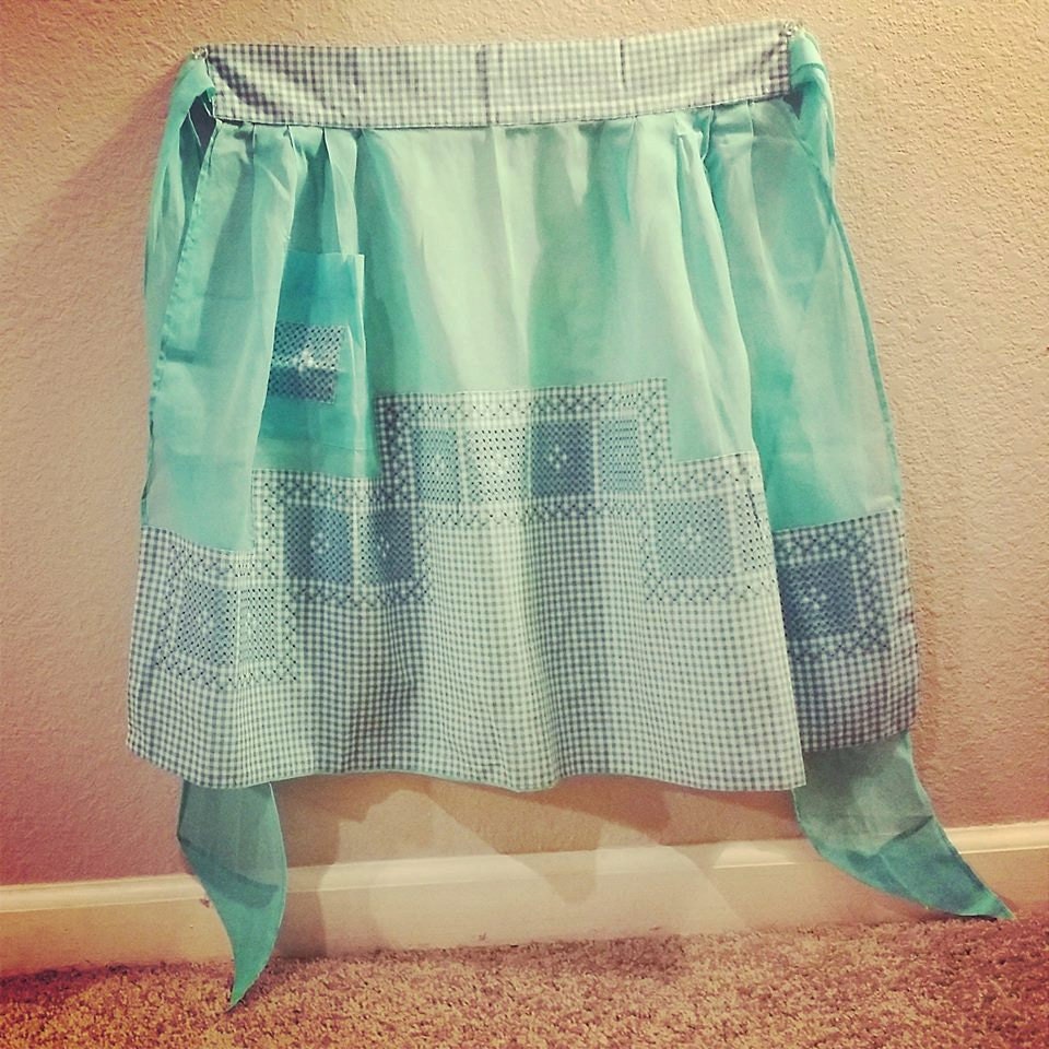 Apron - Turquoise blue and black motif main image 1