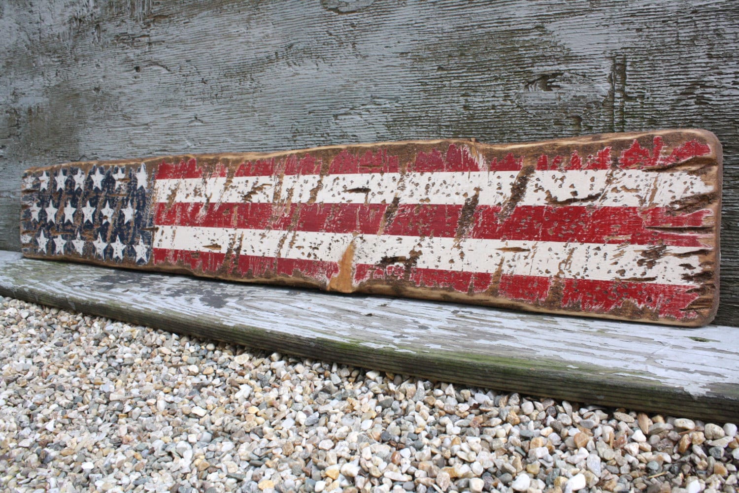 American Flag Wood Sign Rustic & Distressed USA Star Liberty