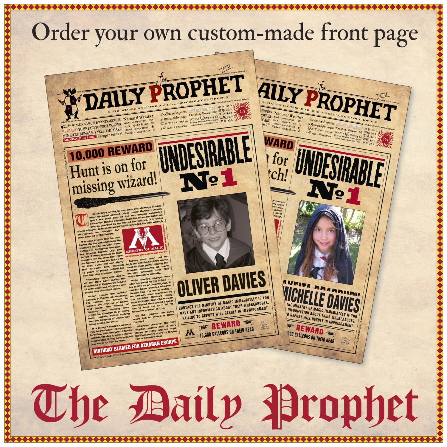 Printable Harry Potter Daily Prophet Front Page Custom Made