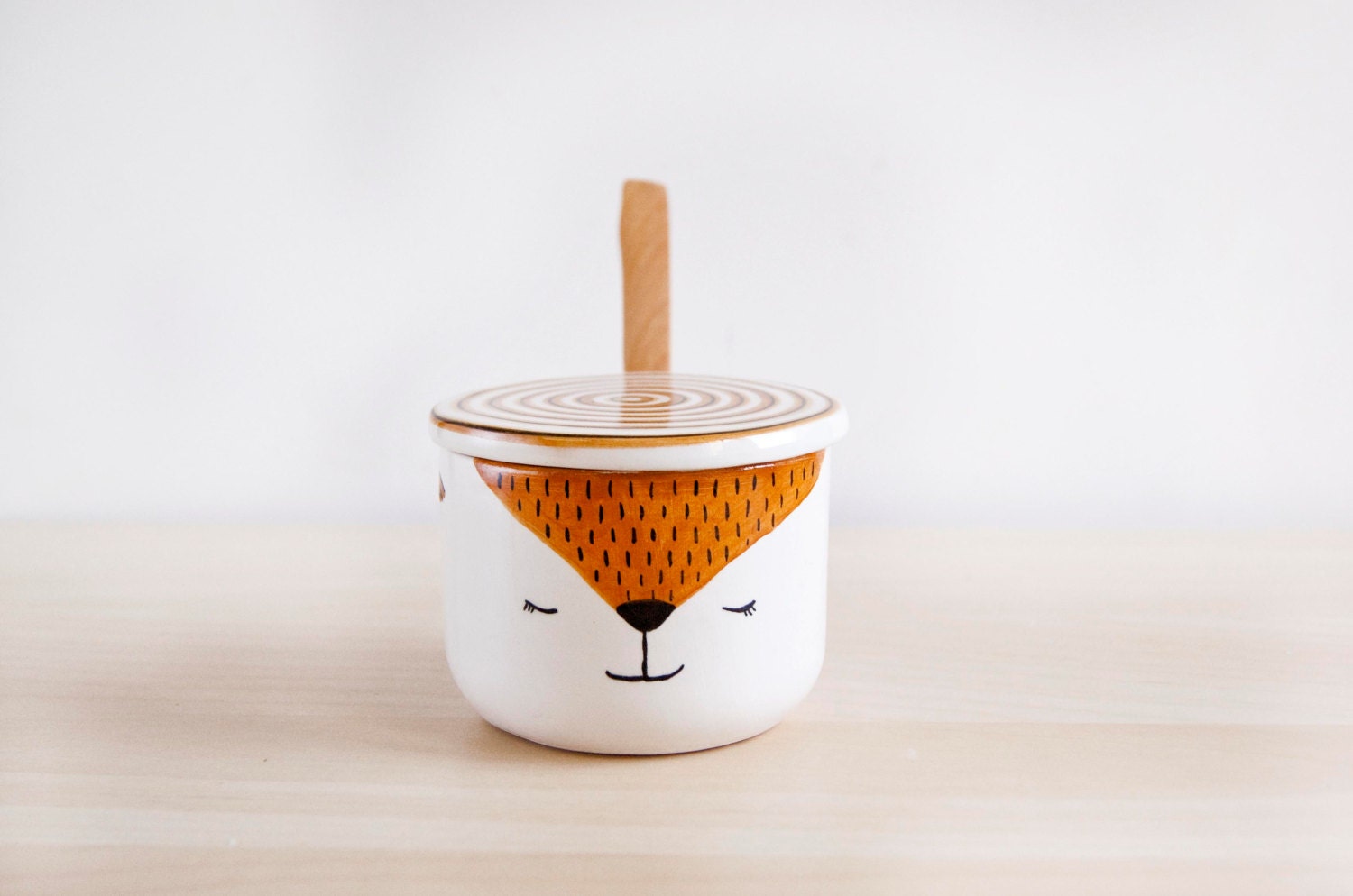 Cute Fox ceramic sugar bowl with lid and spoon Pottery by noemarin