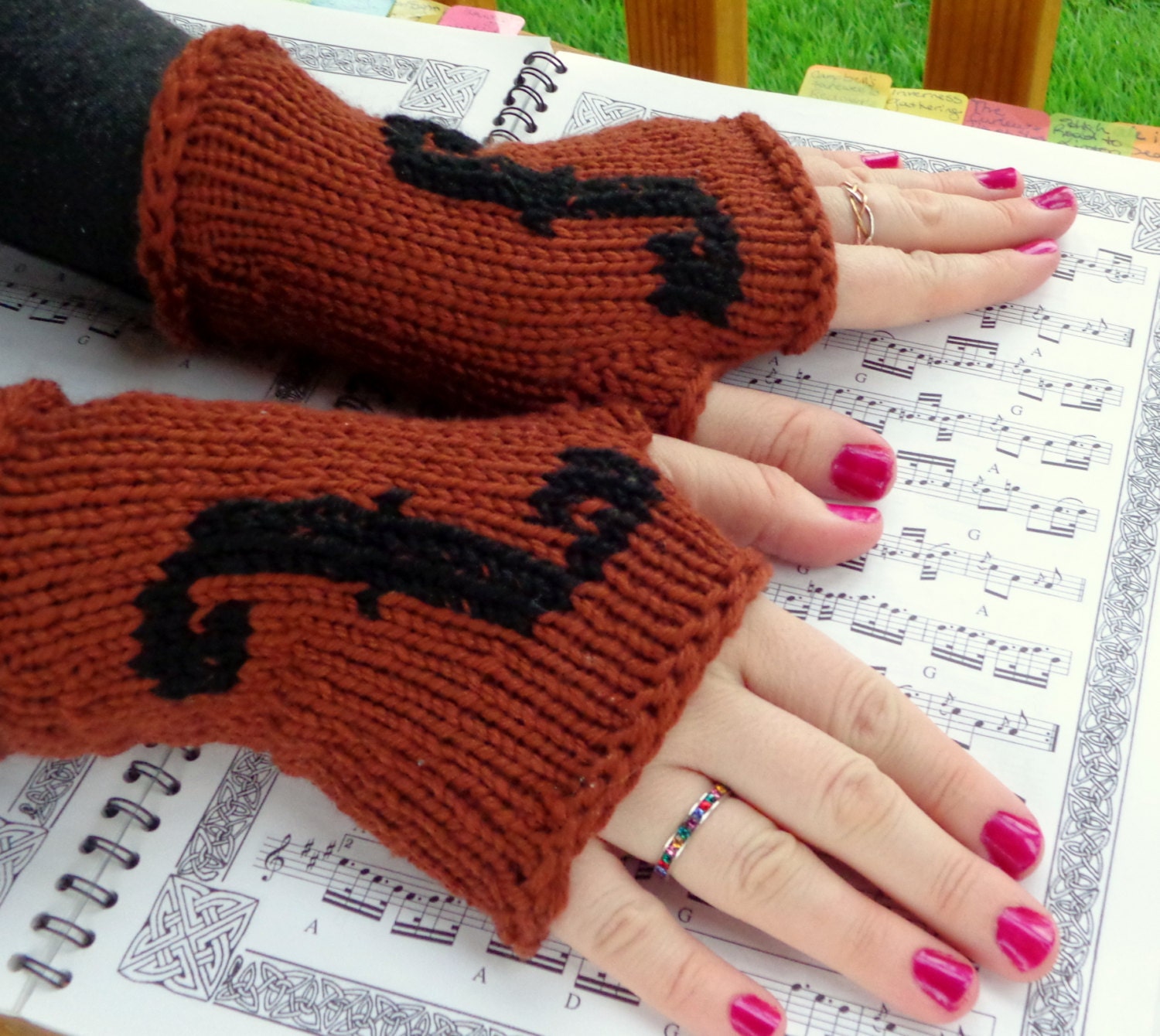 Hand Knit Violin Fingerless Gloves for by SweetheartsStitches