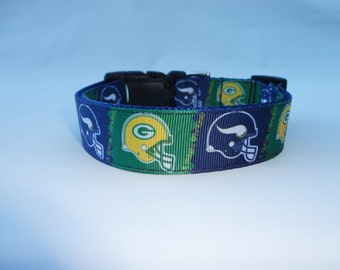 House Divided Green Bay Packers Minnesota Vikings Dog Collar Adjustable