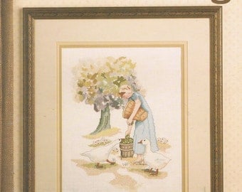 CROSS STITCH PATTERN - An Offering Girl With Geese Cross Stitch Chart Stitch Pattern - Leisure Arts 583