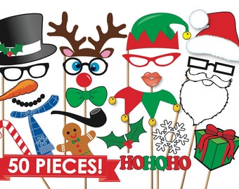 Christmas Photobooth Props Party Set 50 Piece PRINTABLE