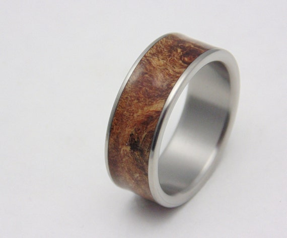 Items similar to Mens Titanium and wood wedding band Teak 