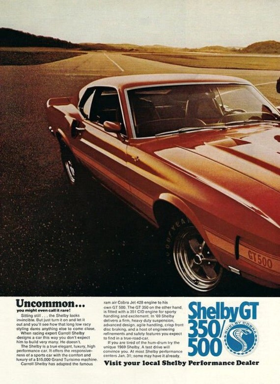 Shelby Cobra sports car 2 page vintage ad by catchingcanaries