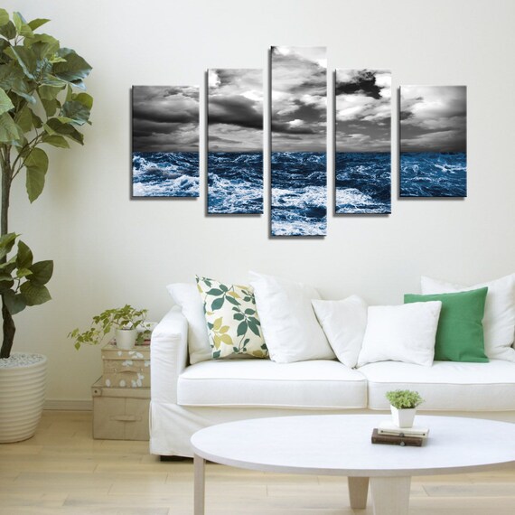 The Ocean Storm Canvas Print Ready to Hang 5 Panels by