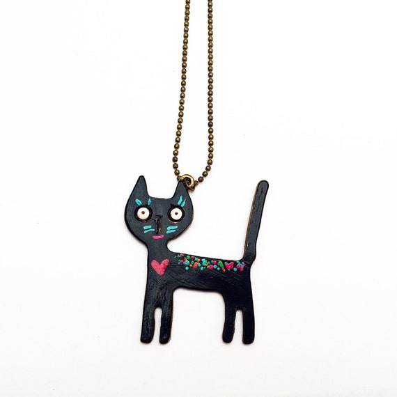 Black Cat Necklace Cat Necklace Cat Jewelry Cat by bohogoesbold